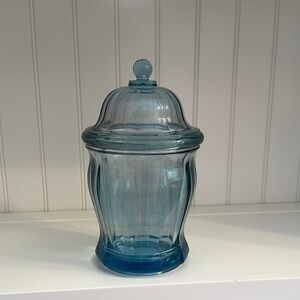 Indiana Blue Azure Glass Paneled‎ Apothecary Canister/Jar With Lid 10"